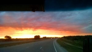Sun set on the road